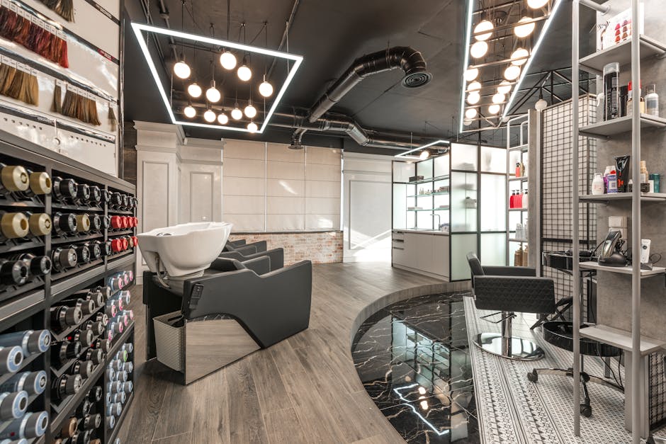 Stylish and spacious hair salon interior with contemporary design elements